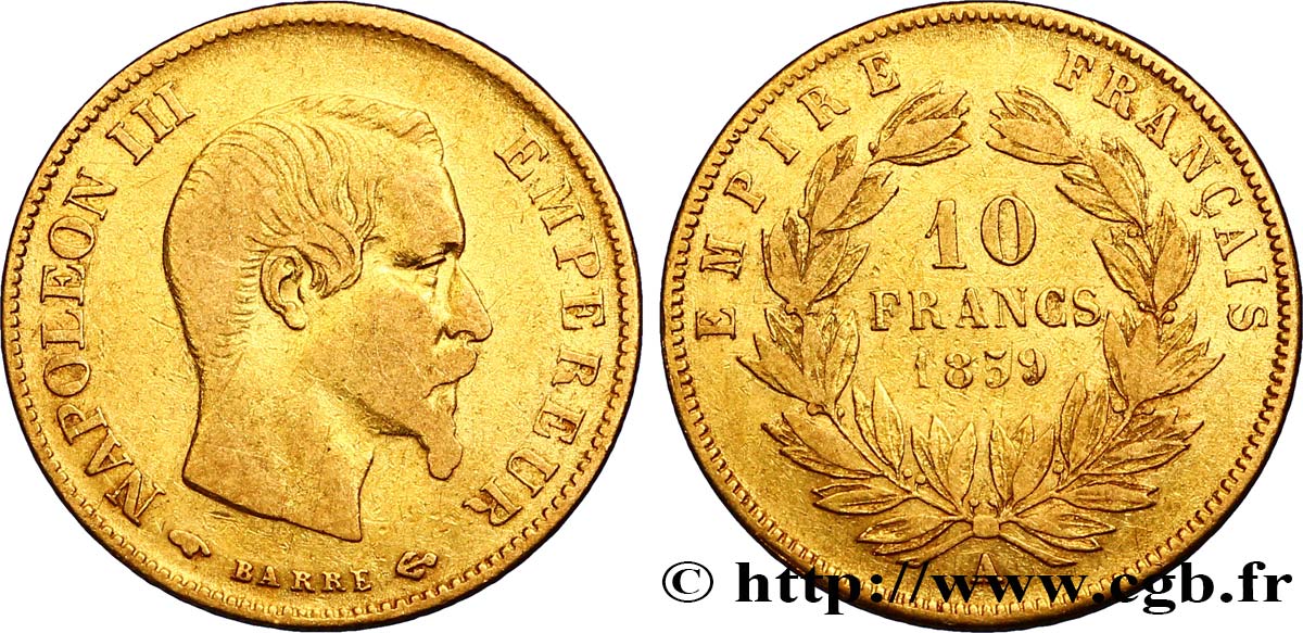 10 francs or Napoléon III, tête nue 1859 Paris F.506/7 TTB40 