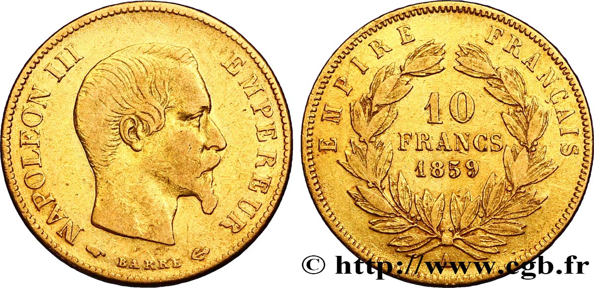 10 francs or Napoléon III, tête nue 1859 Paris F.506/7 TTB40 
