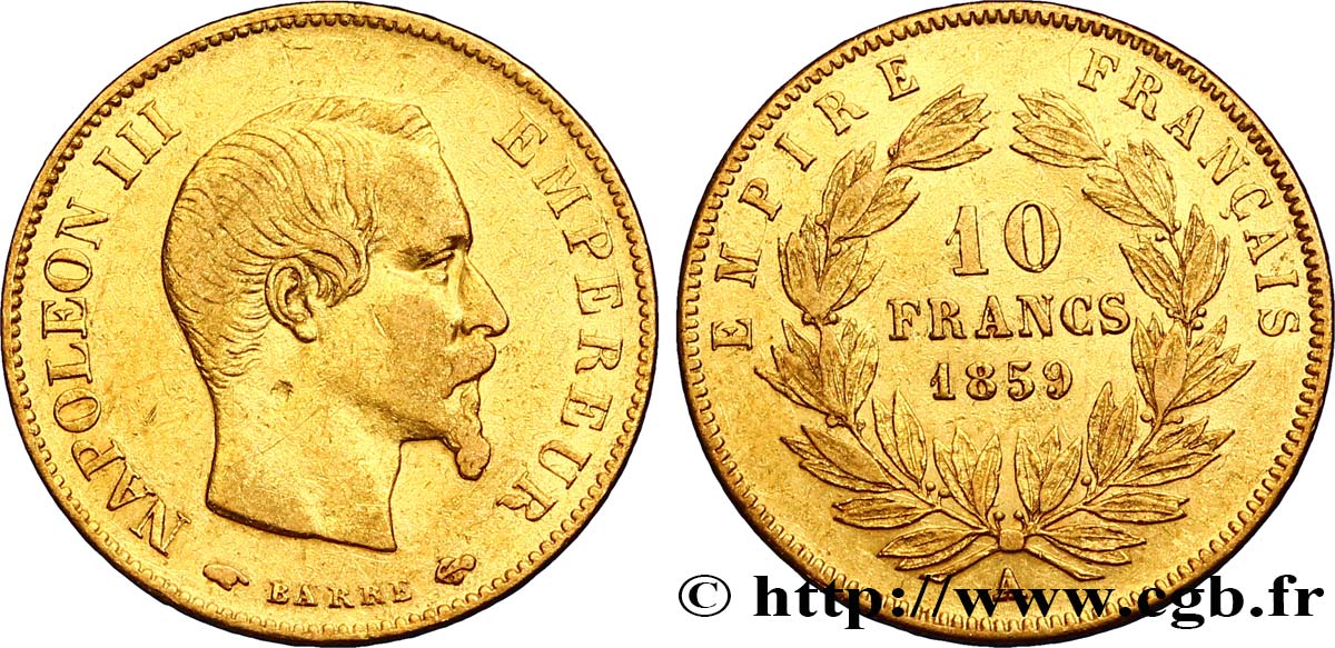 10 francs or Napoléon III, tête nue 1859 Paris F.506/7 XF45 