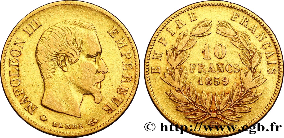 10 francs or Napoléon III, tête nue 1859 Strasbourg F.506/8 XF45 