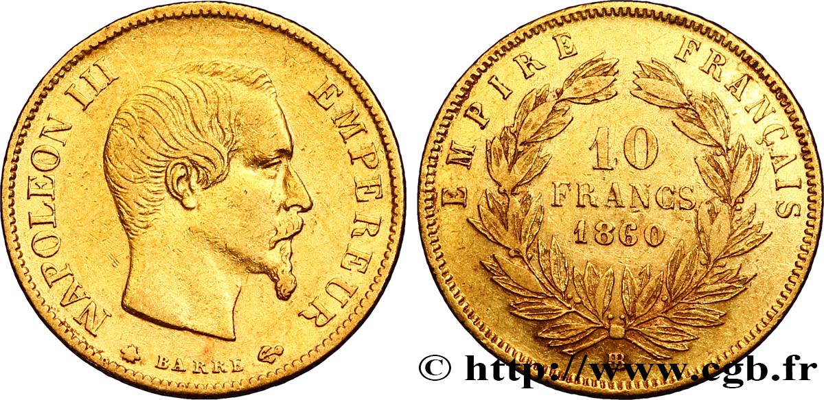 10 francs or Napoléon III, tête nue 1860 Strasbourg F.506/11 BB45 