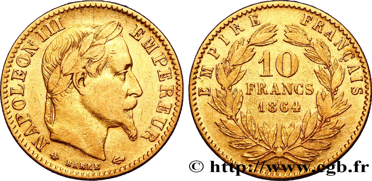 10 francs or Napoléon III, tête laurée, type définitif à grand 10 1864 Paris F.507A/6 TTB40 