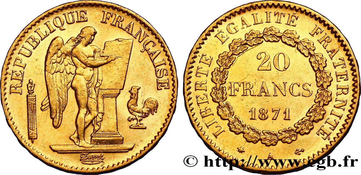 20 francs or Génie, IIIe République 1871 Paris F.533/1 TTB50 