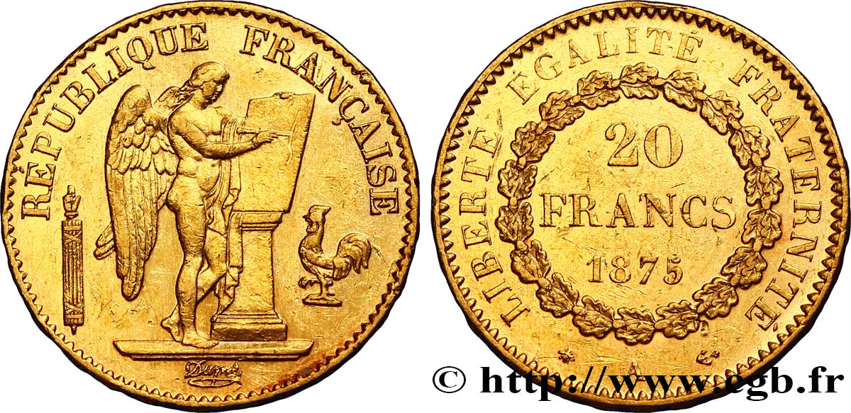 20 francs or Génie, IIIe République 1875 Paris F.533/3 TTB50 