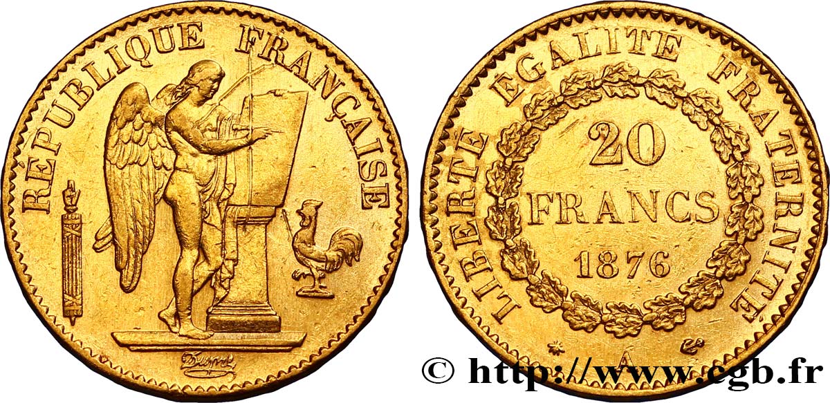 20 francs or Génie, IIIe République 1876 Paris F.533/4 BB50 