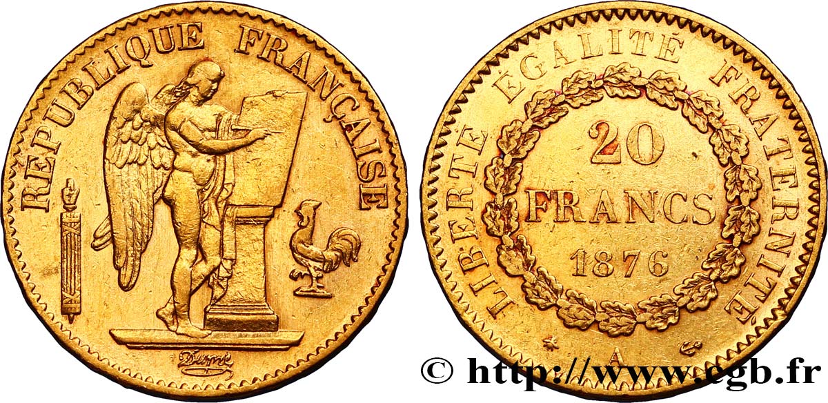 20 francs or Génie, IIIe République 1876 Paris F.533/4 BB48 