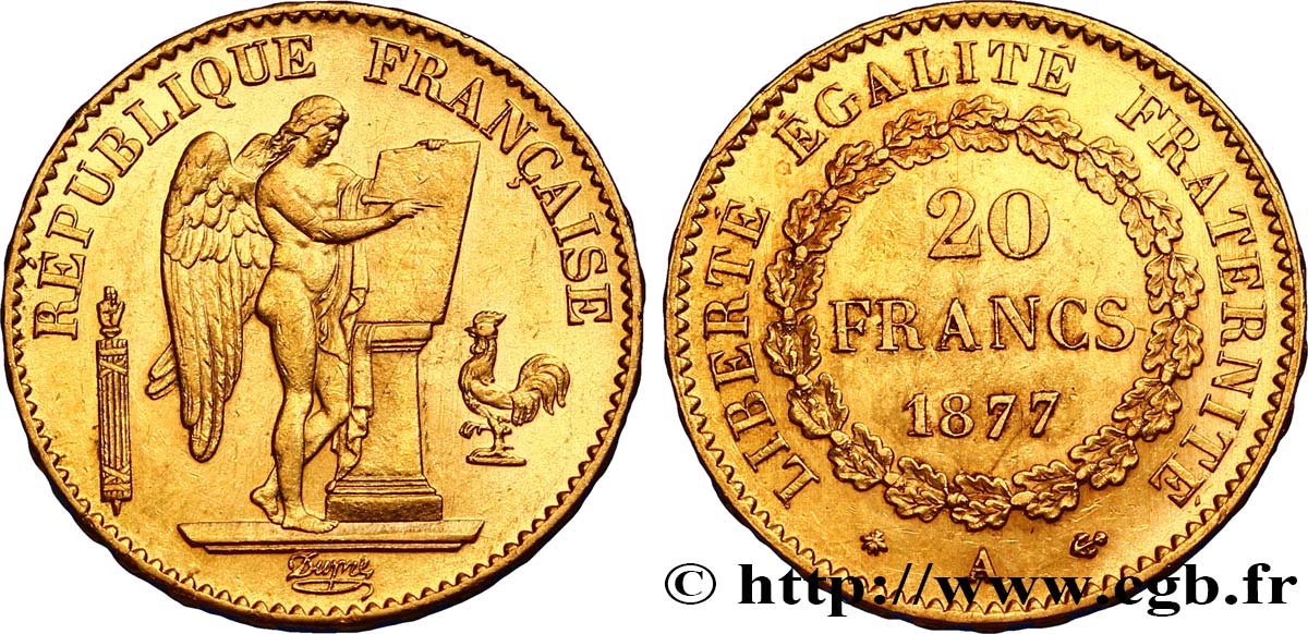 20 francs or Génie, IIIe République 1877 Paris F.533/5 SS52 