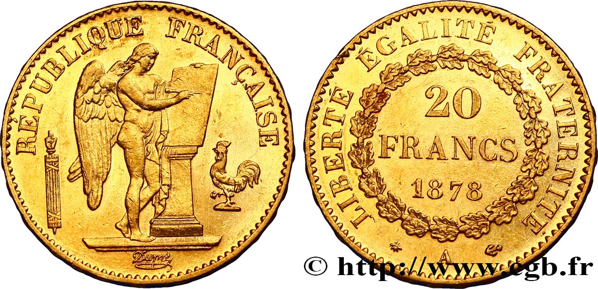 20 francs or Génie, IIIe République 1878 Paris F.533/6 MBC52 