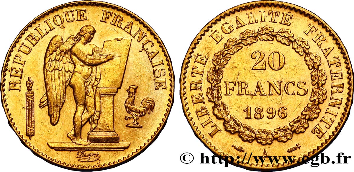 20 francs or Génie, IIIe République 1896 Paris F.533/20 MBC48 