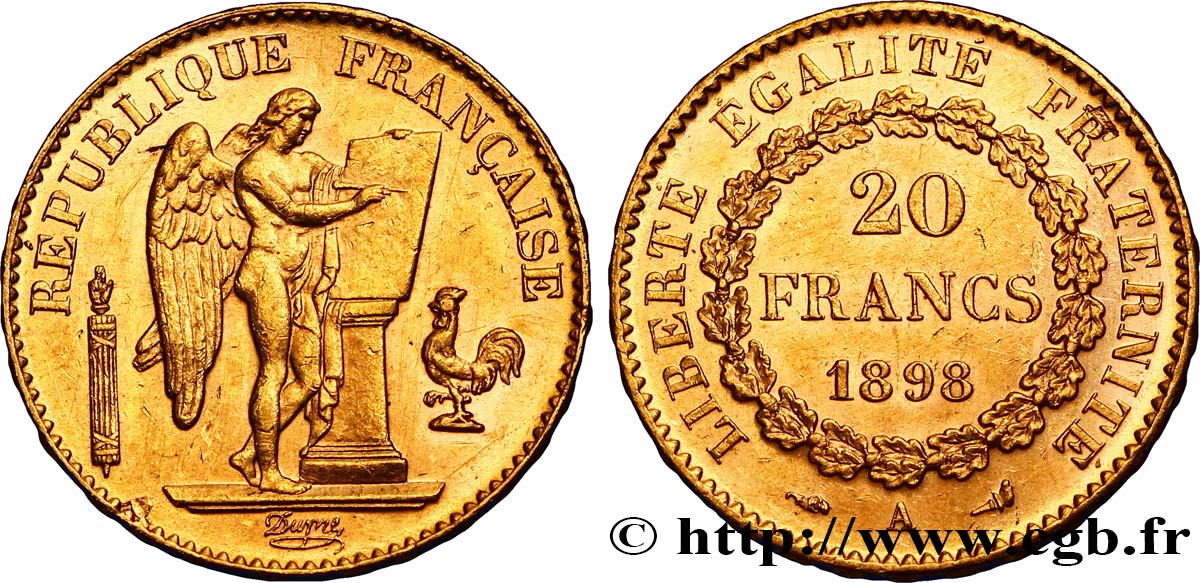 20 francs or Génie, IIIe République 1898 Paris F.533/23 AU50 
