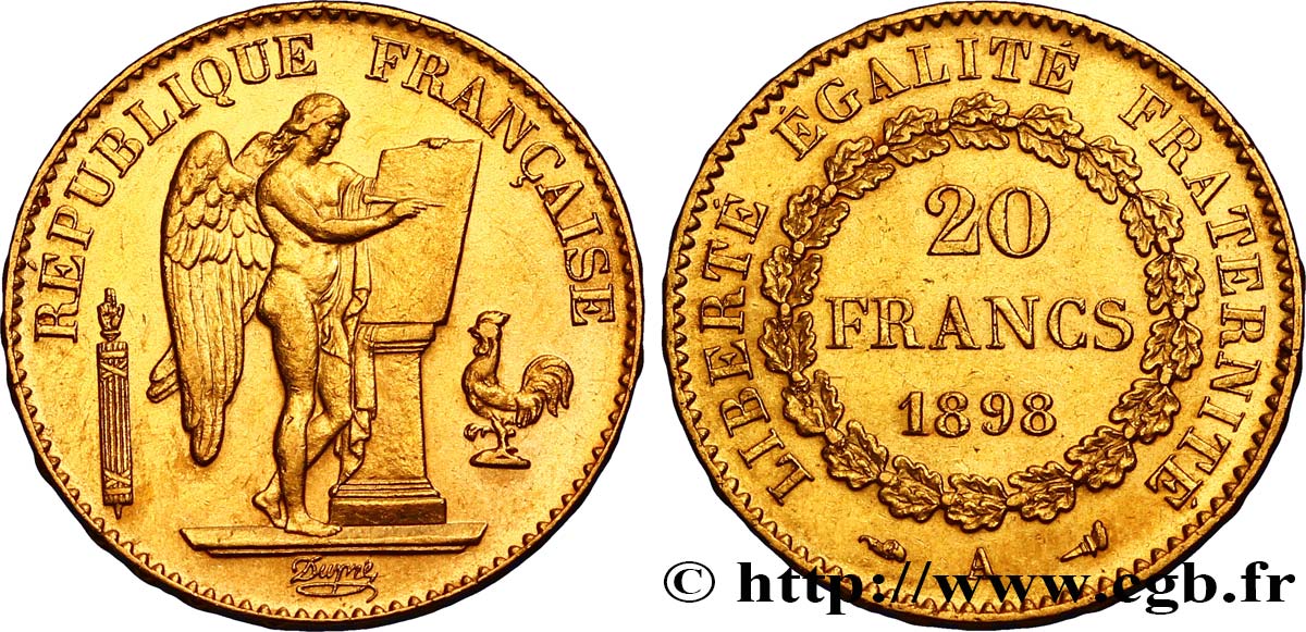 20 francs or Génie, IIIe République 1898 Paris F.533/23 SS50 