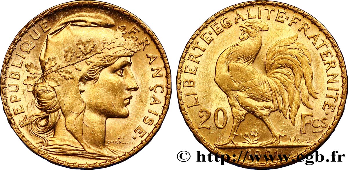 20 francs or Coq, Dieu protège la France 1901 Paris F.534/6 SUP55 
