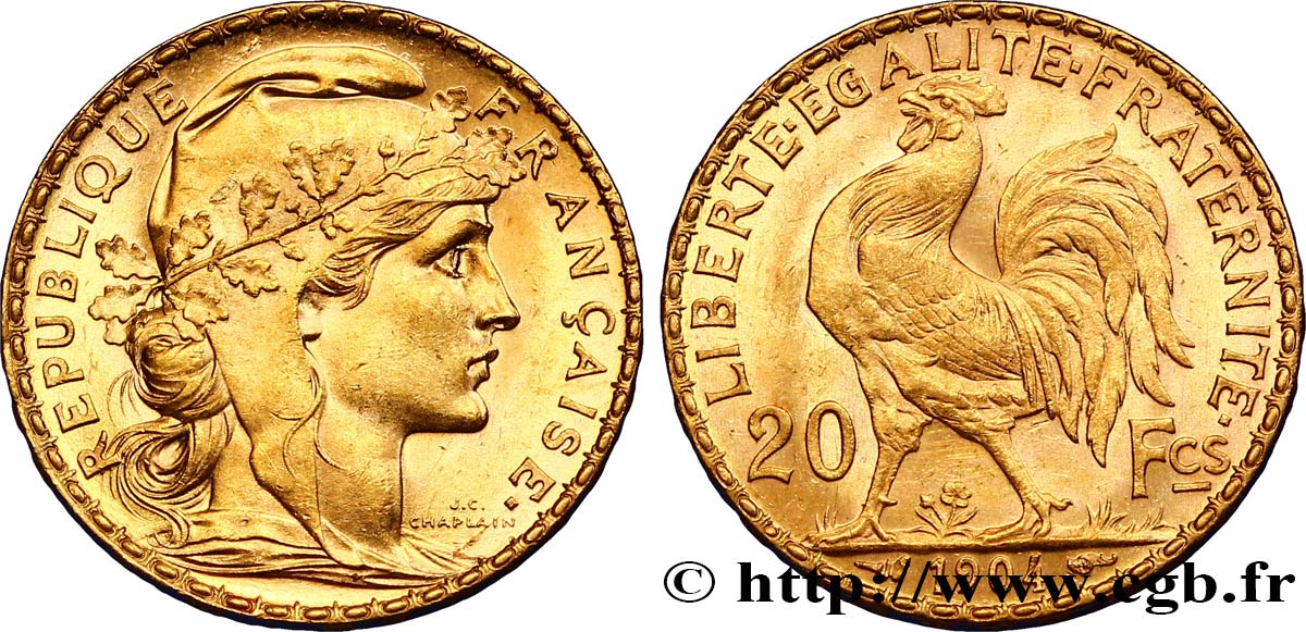20 francs or Coq, Dieu protège la France 1904 Paris F.534/9 SUP58 