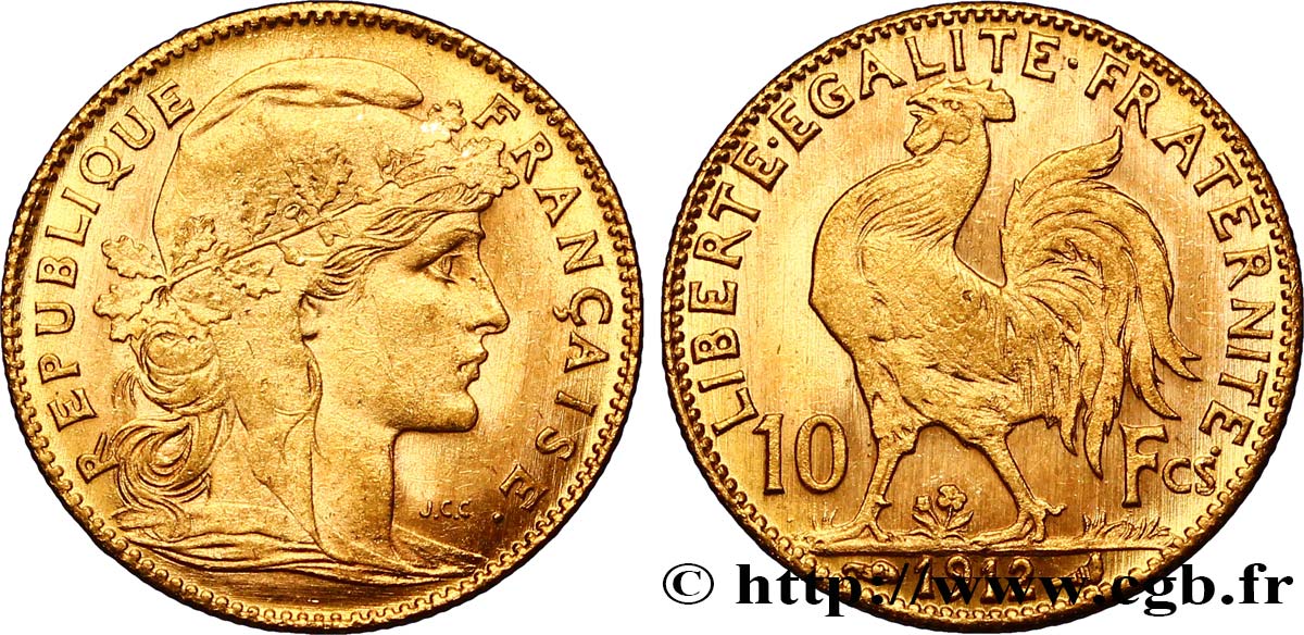 10 francs or Coq 1912 Paris F.509/13 SUP55 
