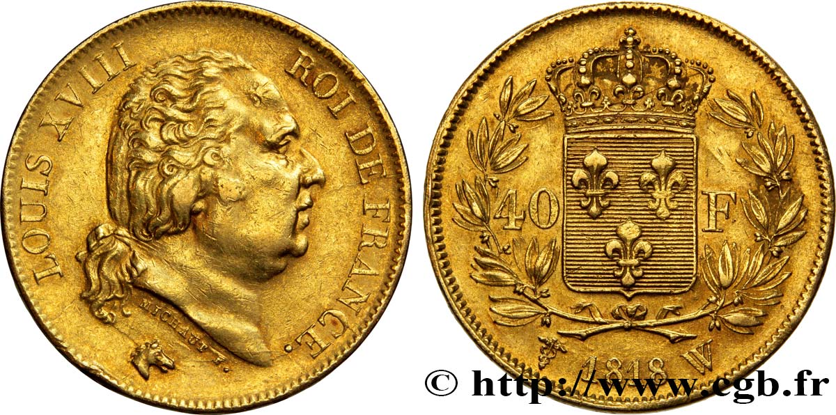 40 francs or Louis XVIII 1818 Lille F.542/8 TTB50 