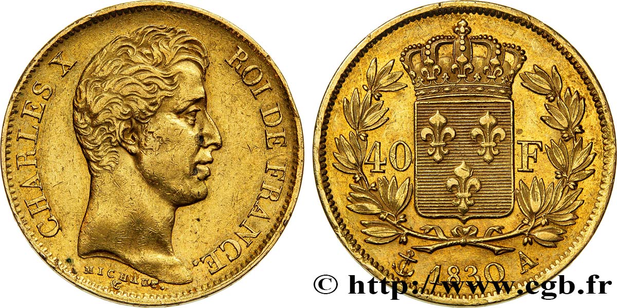40 francs or Charles X, 2e type 1830 Paris F.544/5 AU50 
