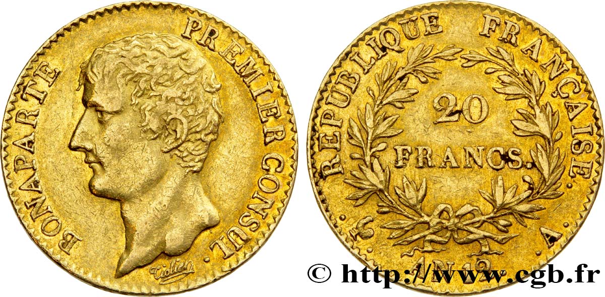 20 francs or Bonaparte Premier Consul 1804 Paris F.510/2 TTB50 