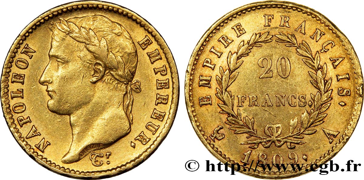 20 francs or Napoléon tête laurée, Empire français 1809 Paris F.516/1 TTB48 