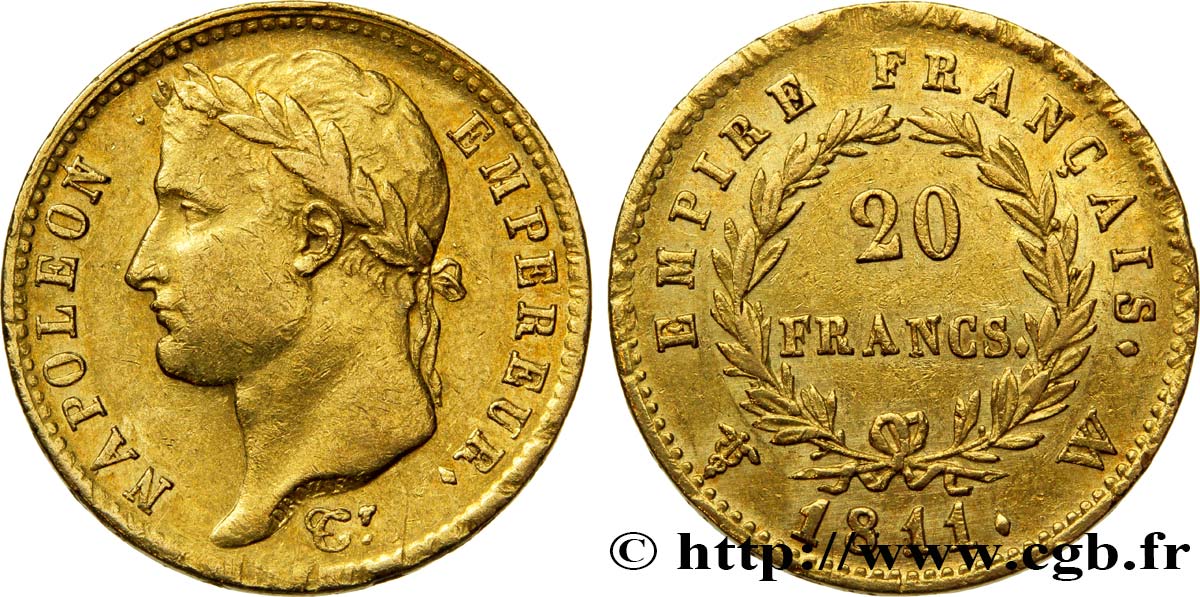 20 francs or Napoléon tête laurée, Empire français 1811 Lille F.516/21 SS48 