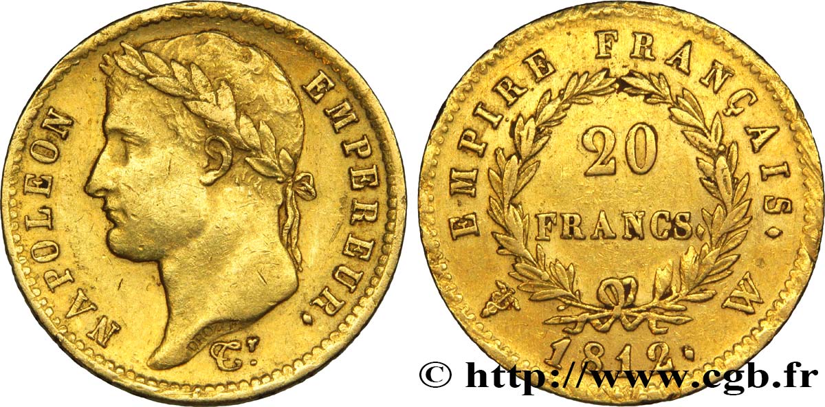 20 francs or Napoléon tête laurée, Empire français 1812 Lille F.516/29 MBC48 