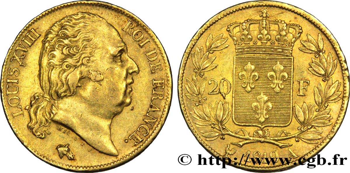 20 francs or Louis XVIII, tête nue 1819 Paris F.519/15 MBC48 