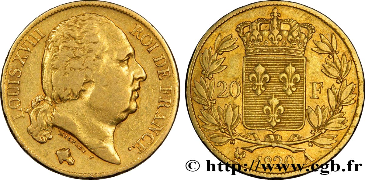 20 francs or Louis XVIII, tête nue 1820 Paris F.519/19 TTB40 