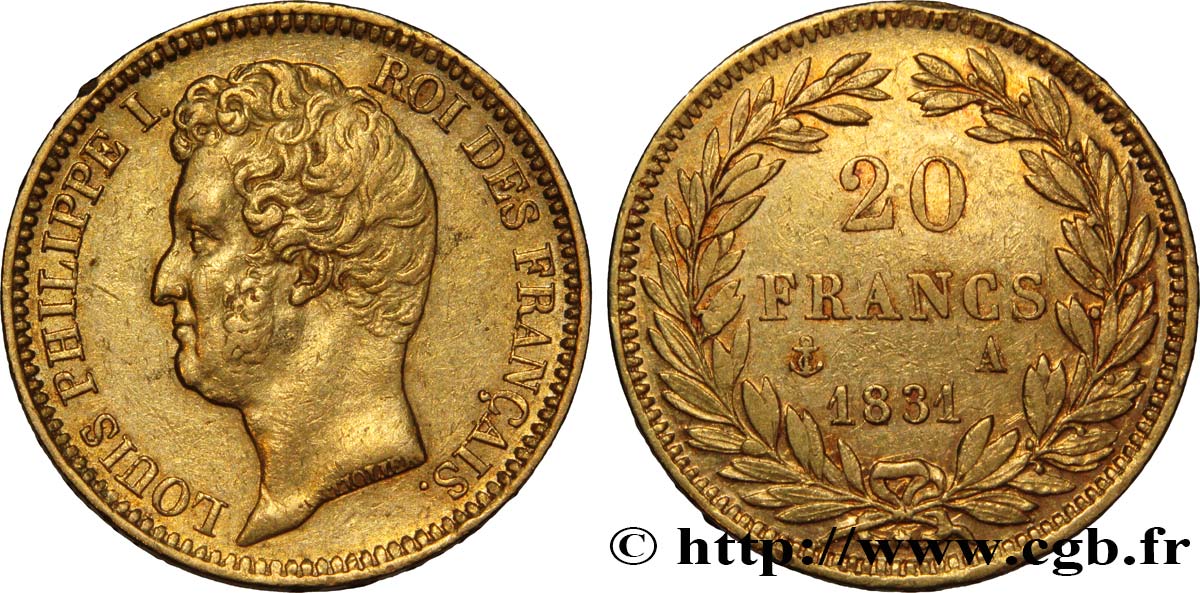 20 francs or Louis-Philippe, Tiolier, tranche inscrite en creux 1831 Paris F.524/2 TTB45 