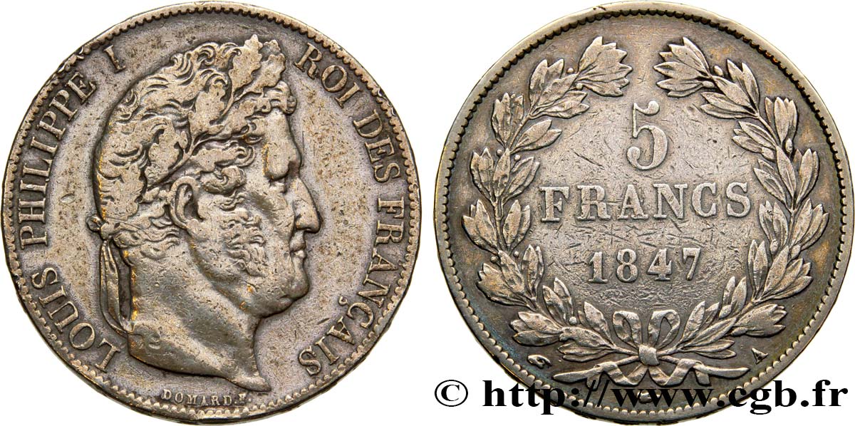 5 francs IIIe type Domard 1847 Paris F.325/14 TB25 