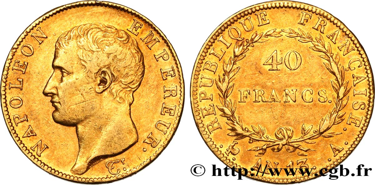 40 francs or Napoléon tête nue, Calendrier révolutionnaire 1805 Paris F.537/1 TTB48 