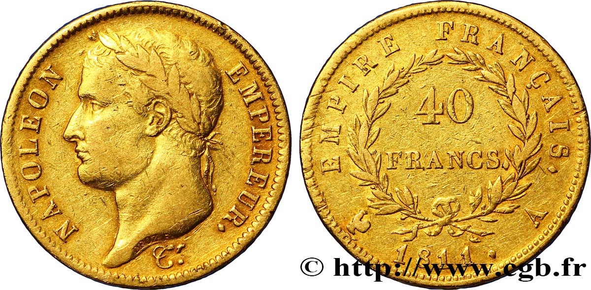 40 francs or Napoléon tête laurée, Empire français 1811 Paris F.541/6 TTB45 