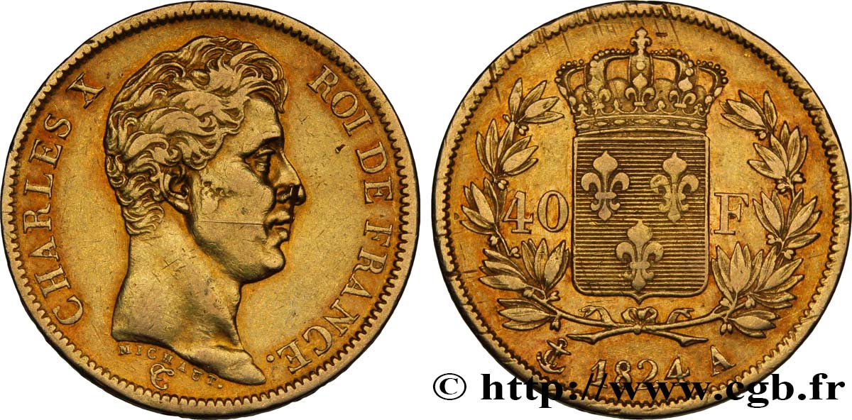 40 francs or Charles X, 1er type 1824 Paris F.543/1 BC+ 
