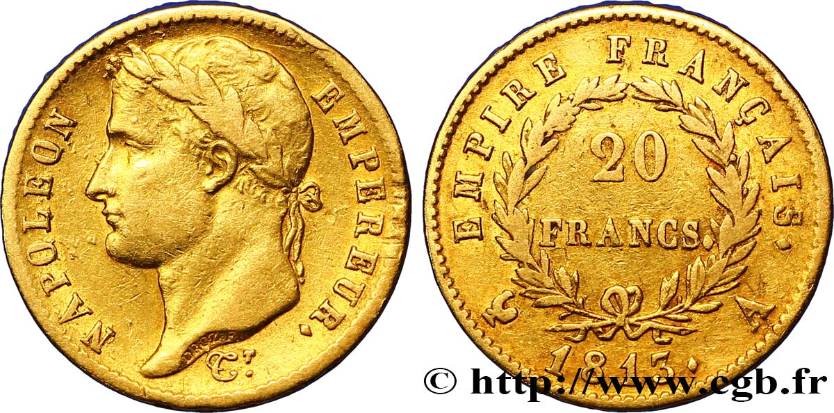 20 francs or Napoléon tête laurée, Empire français 1813 Paris F.516/30 BB42 