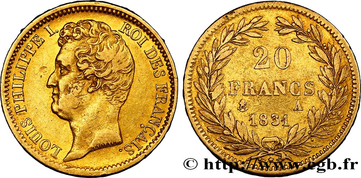 20 francs or Louis-Philippe, Tiolier, tranche inscrite en relief 1831 Paris F.525/2 BB40 