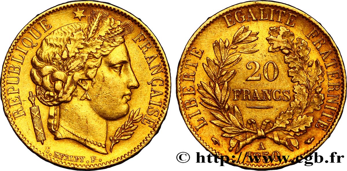 20 francs or Cérès 1850 Paris F.529/2 TTB48 