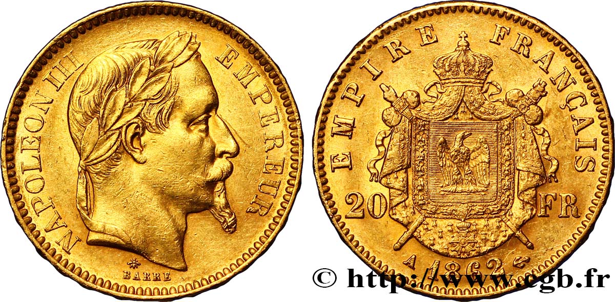 20 francs or Napoléon III, tête laurée 1862 Paris F.532/3 MBC48 