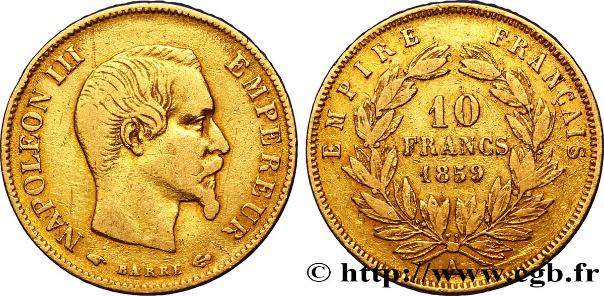 10 francs or Napoléon III, tête nue 1859 Paris F.506/7 BC35 