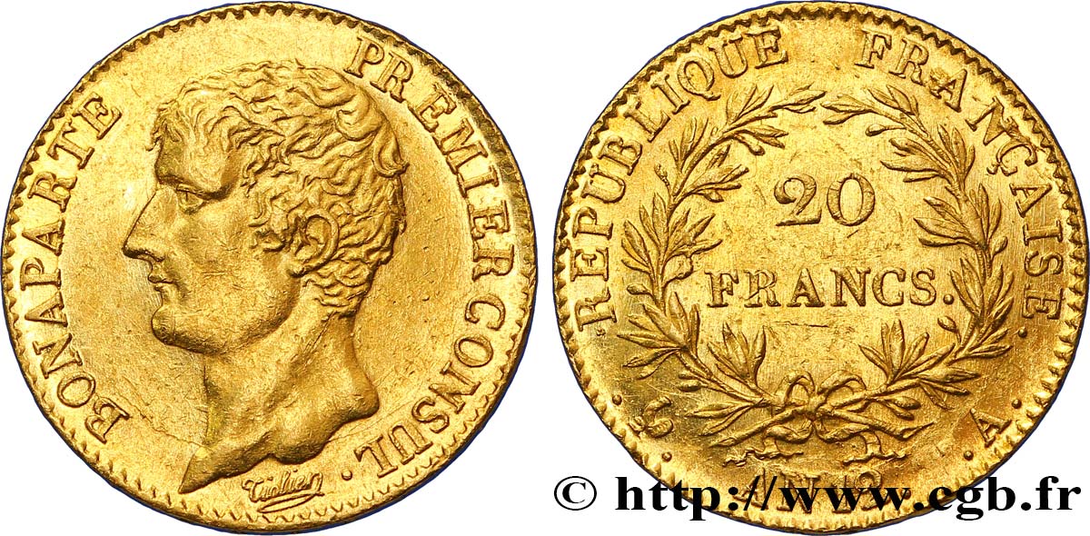 20 francs or Bonaparte Premier Consul 1804 Paris F.510/2 SUP58 
