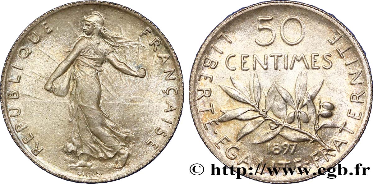 50 centimes Semeuse 1897 Paris F.190/1 EBC60 