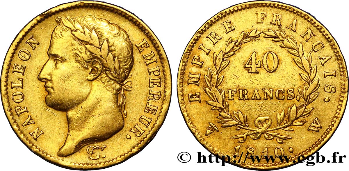40 francs or Napoléon tête laurée, Empire français 1810 Lille F.541/5 SS48 