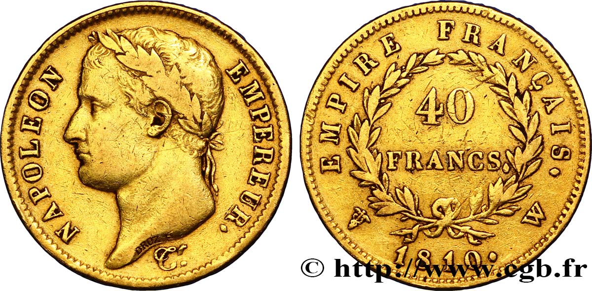 40 francs or Napoléon tête laurée, Empire français 1810 Lille F.541/5 SS40 