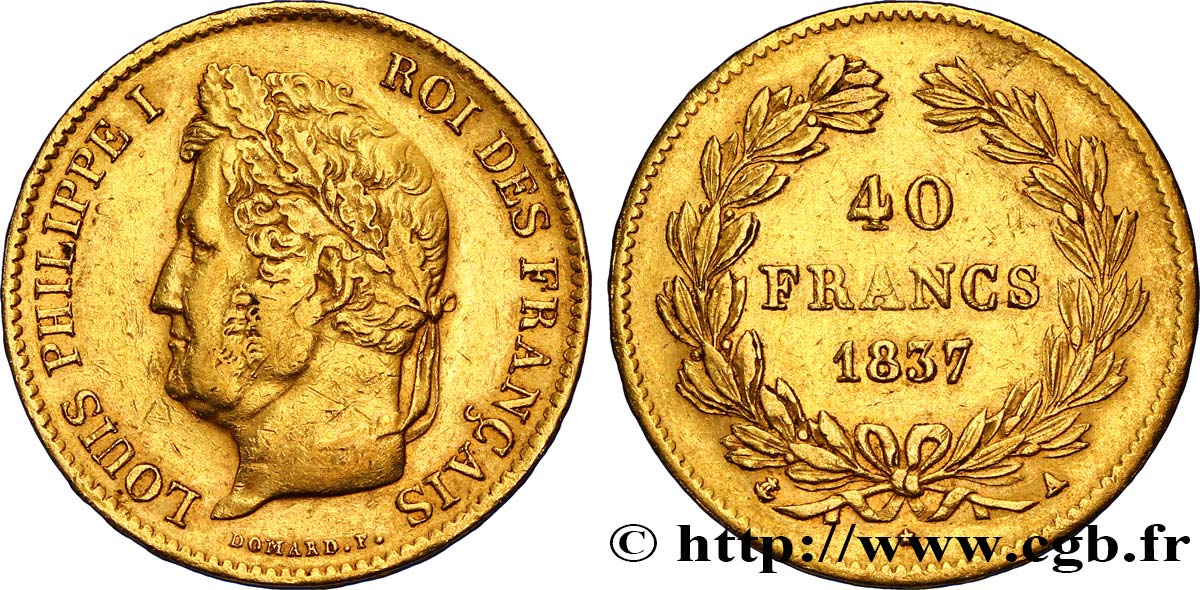 40 francs or Louis-Philippe 1837 Paris F.546/10 BB42 