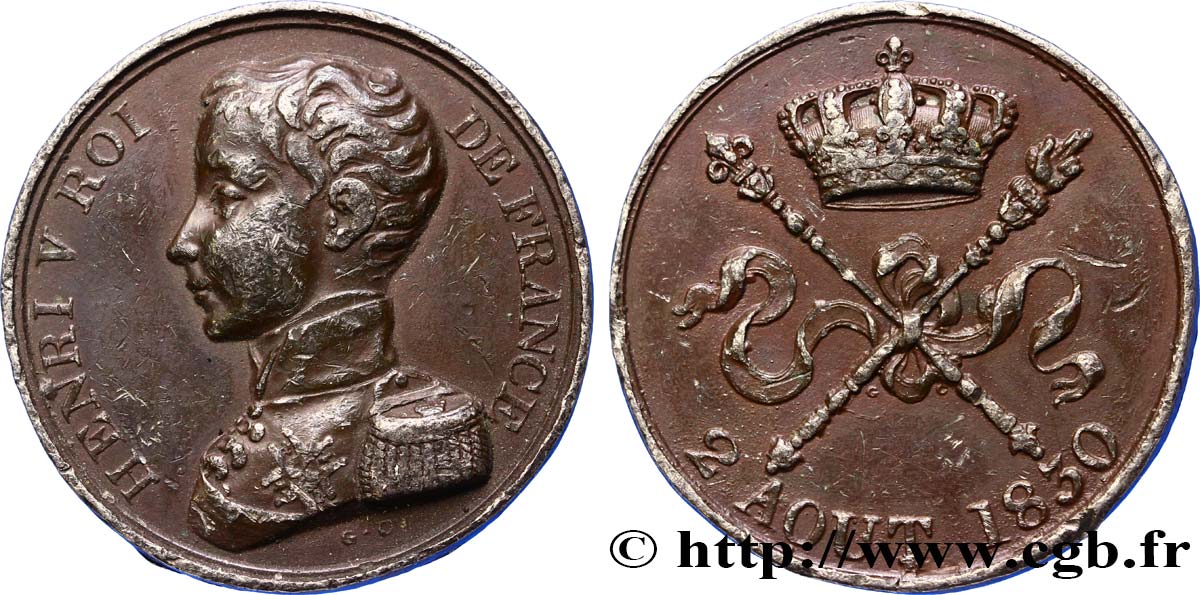 Module de 5 francs pour l’avènement d’Henri V 1830  VG.2688  AU 