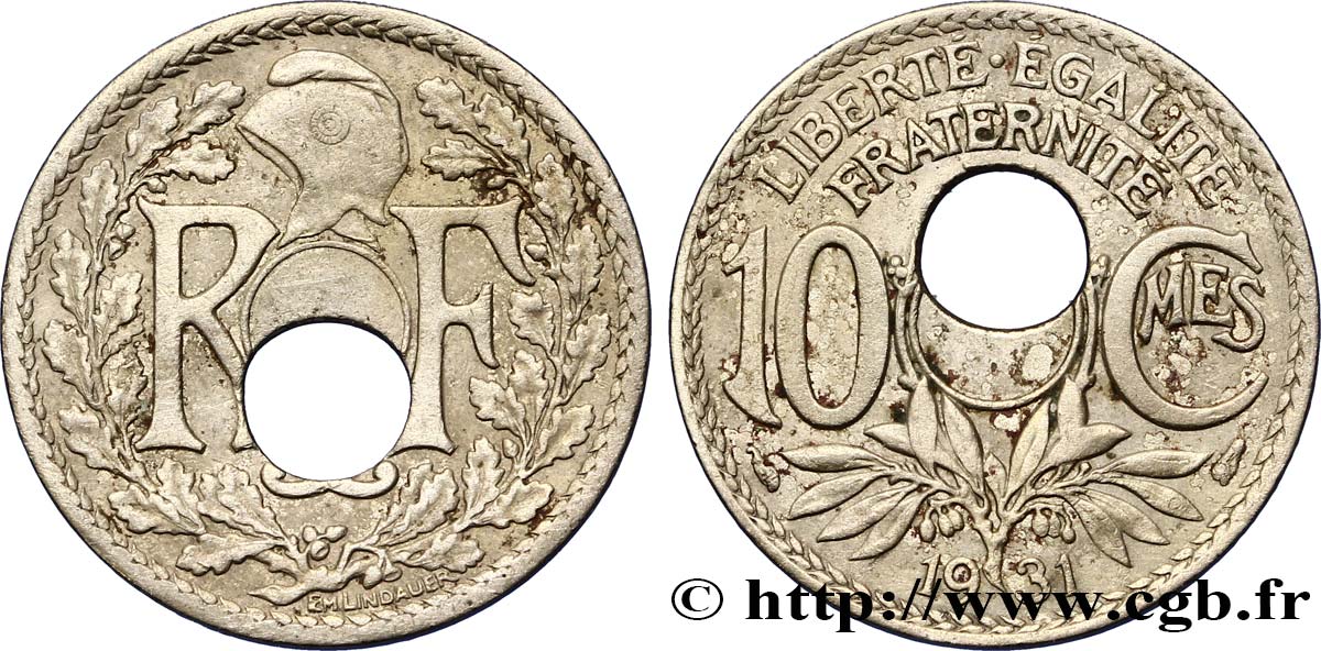 10 centimes Lindauer, perforation décentrée 1931  F.138/18 var. BB48 