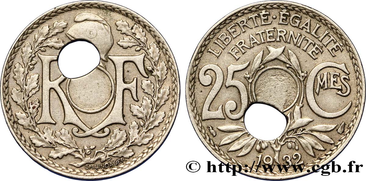 25 centimes Lindauer, décentré 1932  F.171/16 var. XF48 