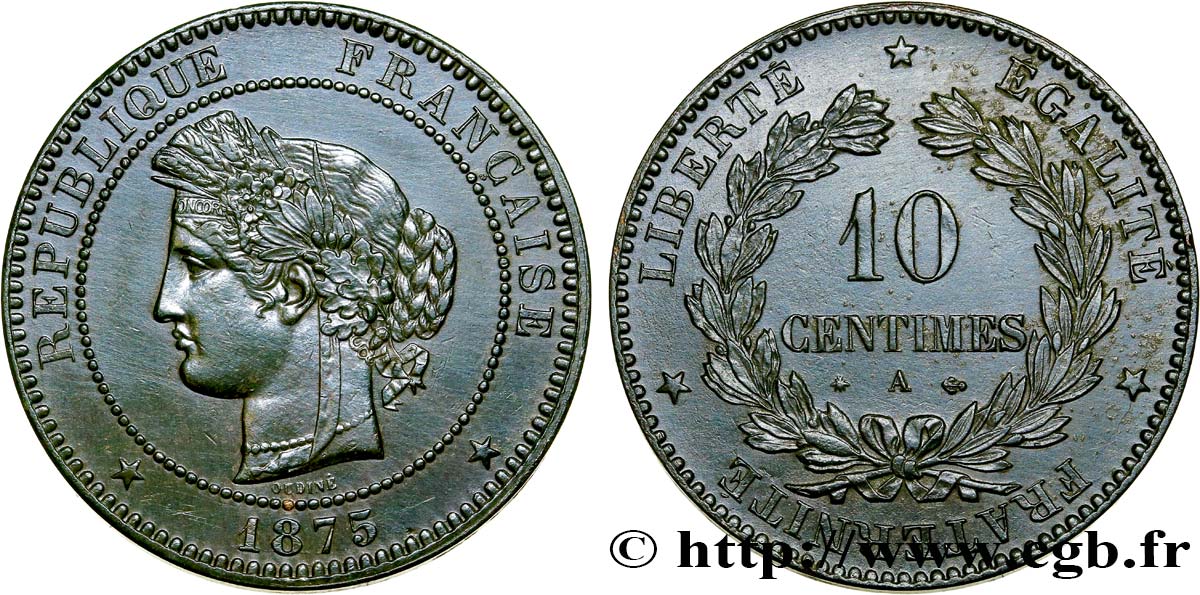 10 centimes Cérès 1875 Paris F.135/14 TTB50 