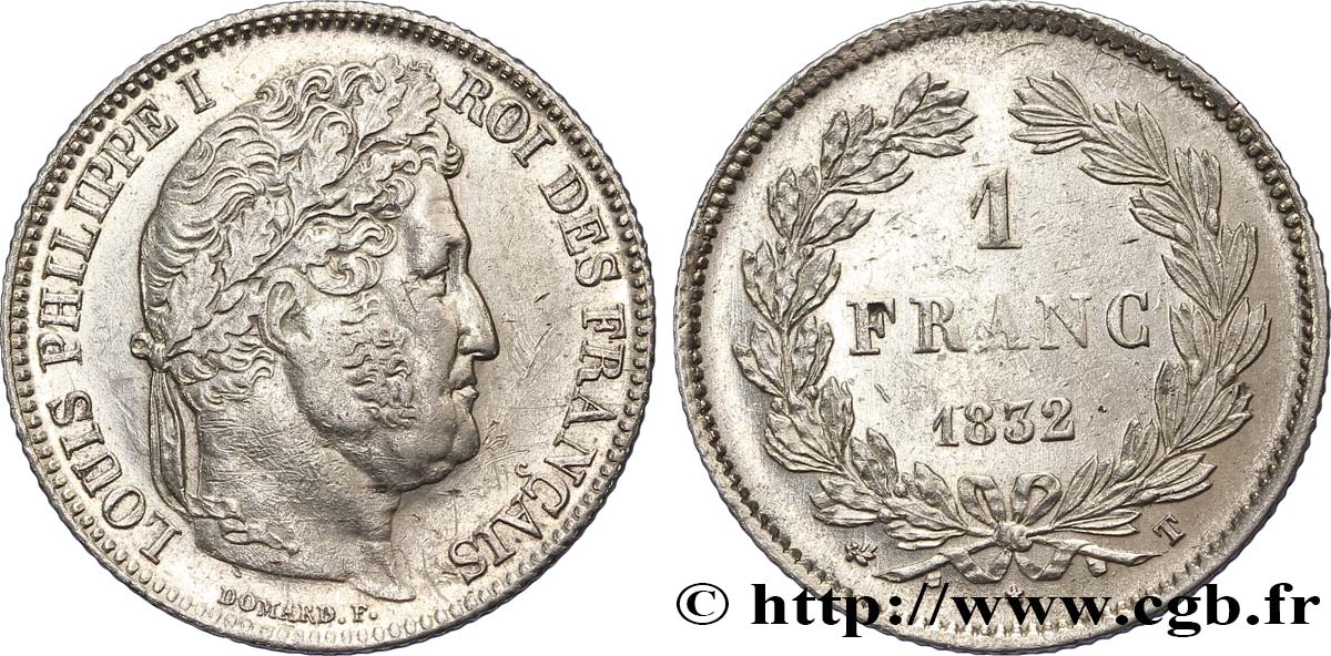 1 franc Louis-Philippe, couronne de chêne 1832 Nantes F.210/12 MBC52 