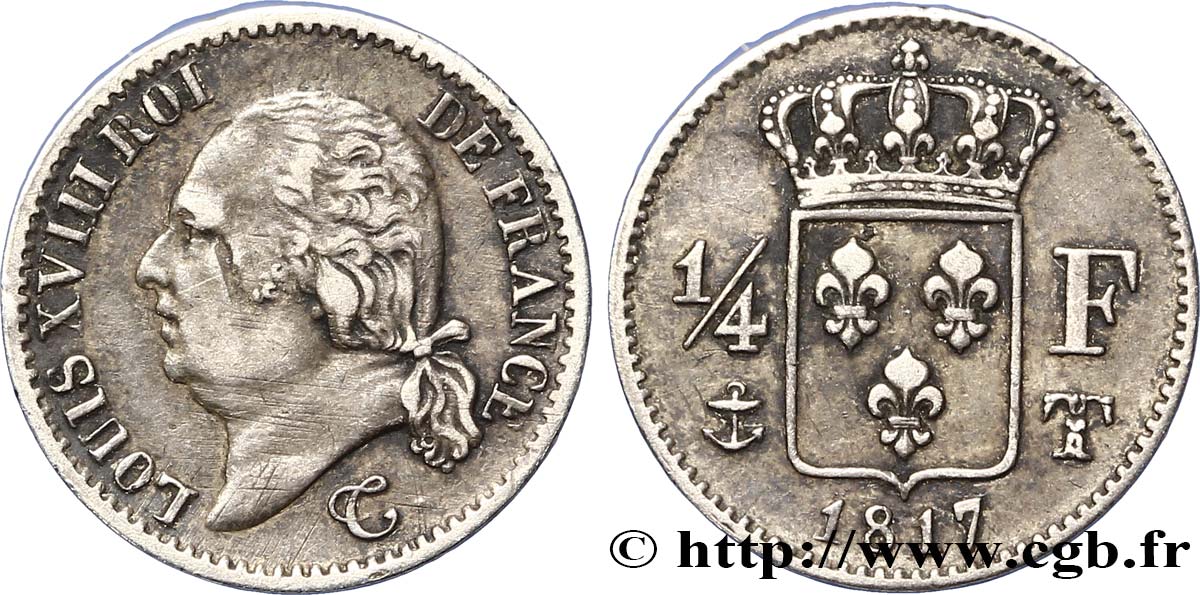 1/4 franc Louis XVIII 1817 Nantes F.163/10 MBC45 