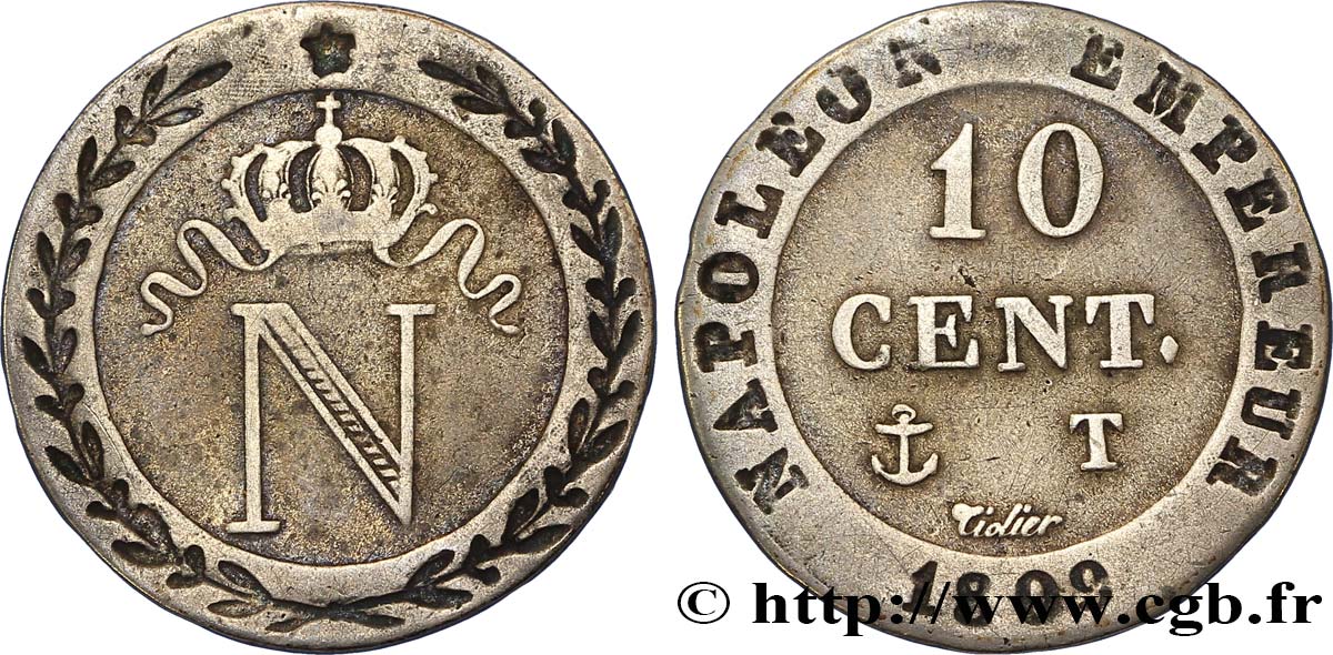 10 cent. à l N couronnée 1809 Nantes F.130/18 TTB42 