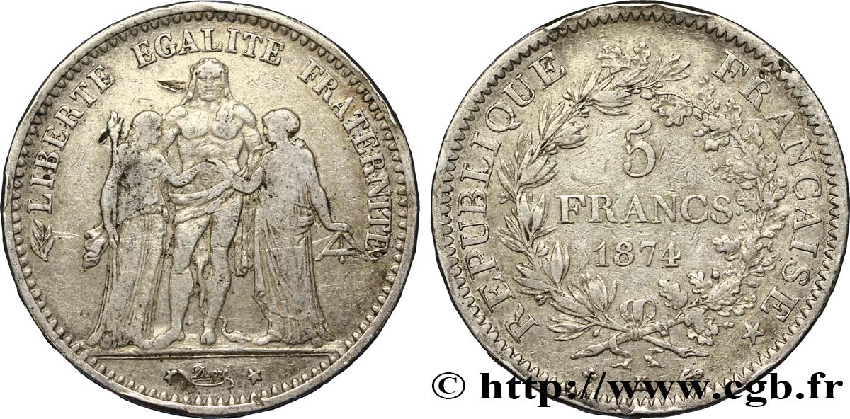 5 francs Hercule 1874 Bordeaux F.334/13 MB30 