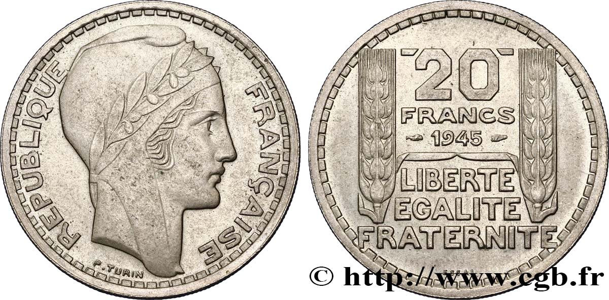Essai de 20 francs Turin en cupro-nickel, rameaux courts 1945  Maz.2745  TTB54 